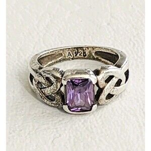 Vintage Sterling Silver Love Heart Knot Celtic Amethyst Ring Avon Size 5